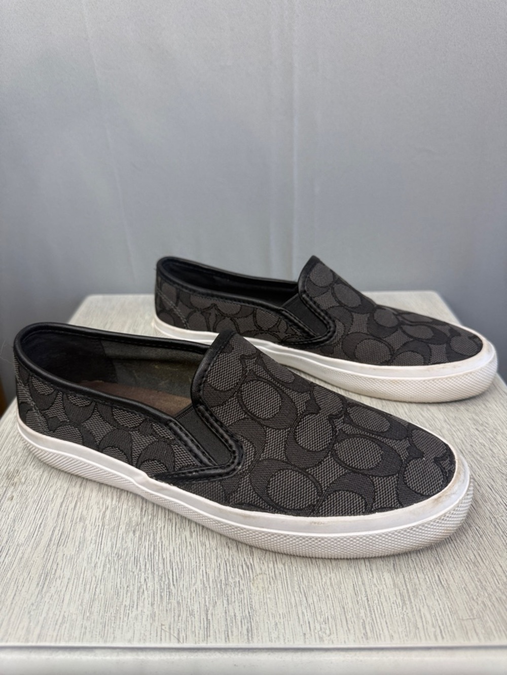 COACH Women’s Chrissy Outline Signature Black Slip On Sneaker Monogram Size 6.5